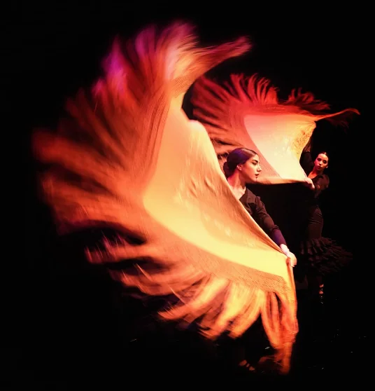 Dos bailaoras actuando con mantones